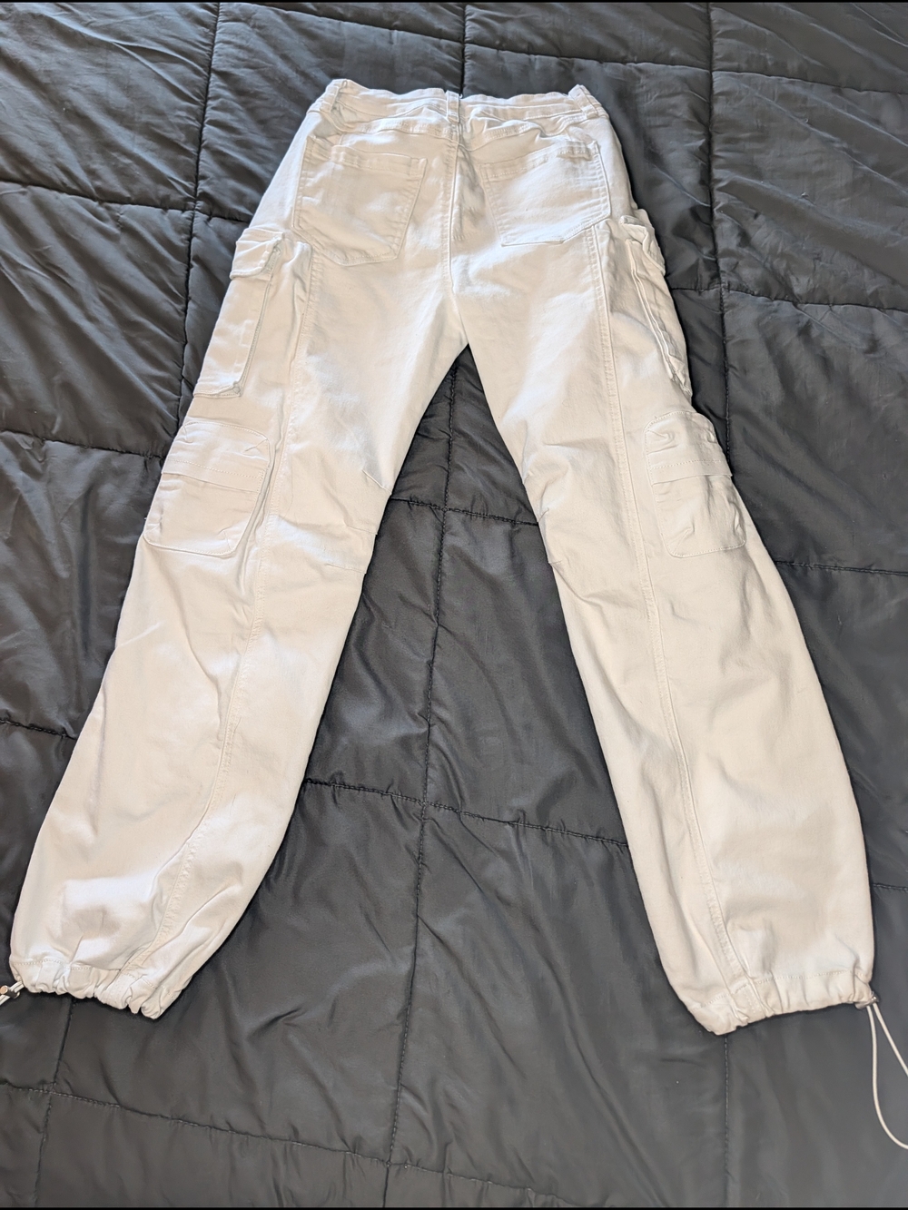 Fashion Nova White Cargo Joggers with Drawstring Ankles